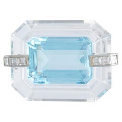 Tiffany & Co. Art Deco Aquamarine, Rock Crystal and Diamond Brooch In Platinum.