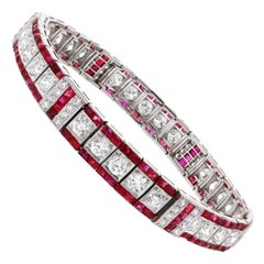 Tiffany & Co. Art Deco Burma Non Heated Ruby and Diamond Art Deco Bracelet