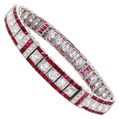 Tiffany & Co. Art Deco Burma Non Heated Ruby and Diamond Art Deco Bracelet