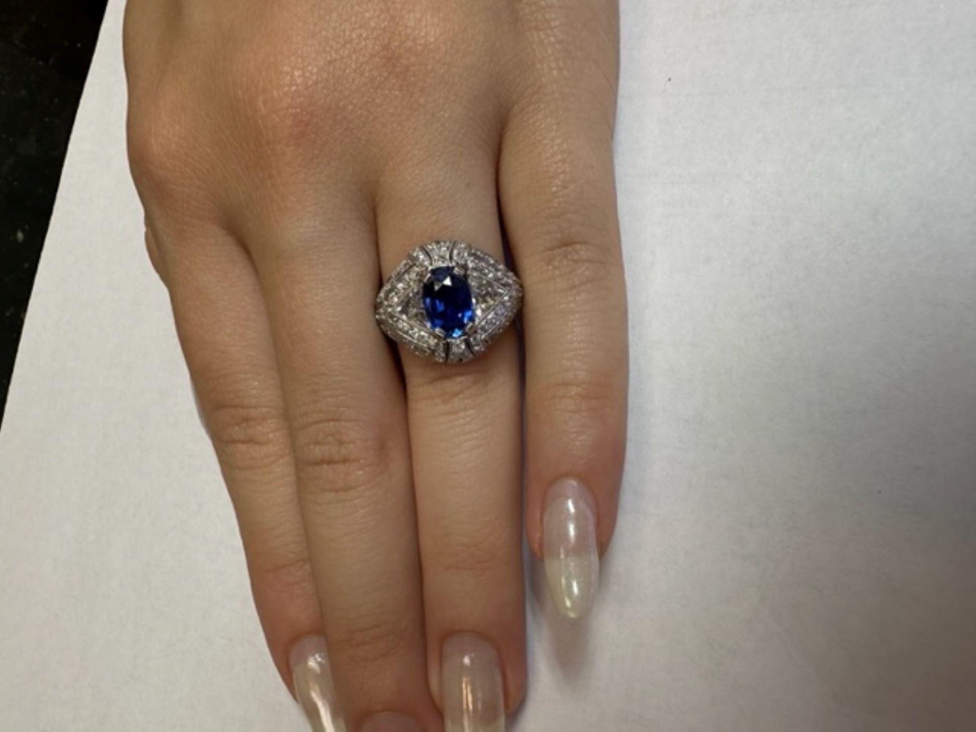 Tiffany & Co. Art Deco Burma Sapphire Diamond Platinum Ring For Sale 2