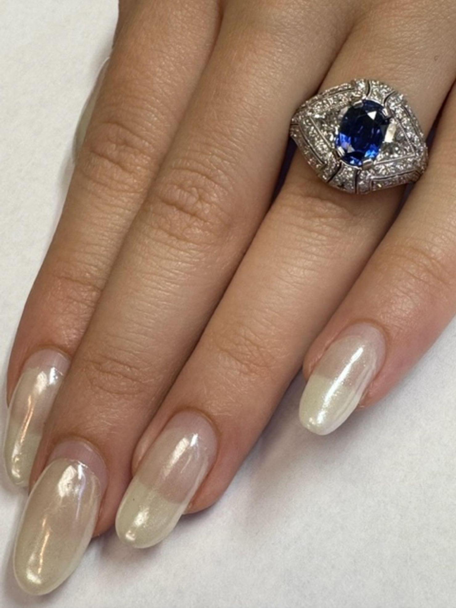 Tiffany & Co. Art Deco Burma Sapphire Diamond Platinum Ring For Sale 3