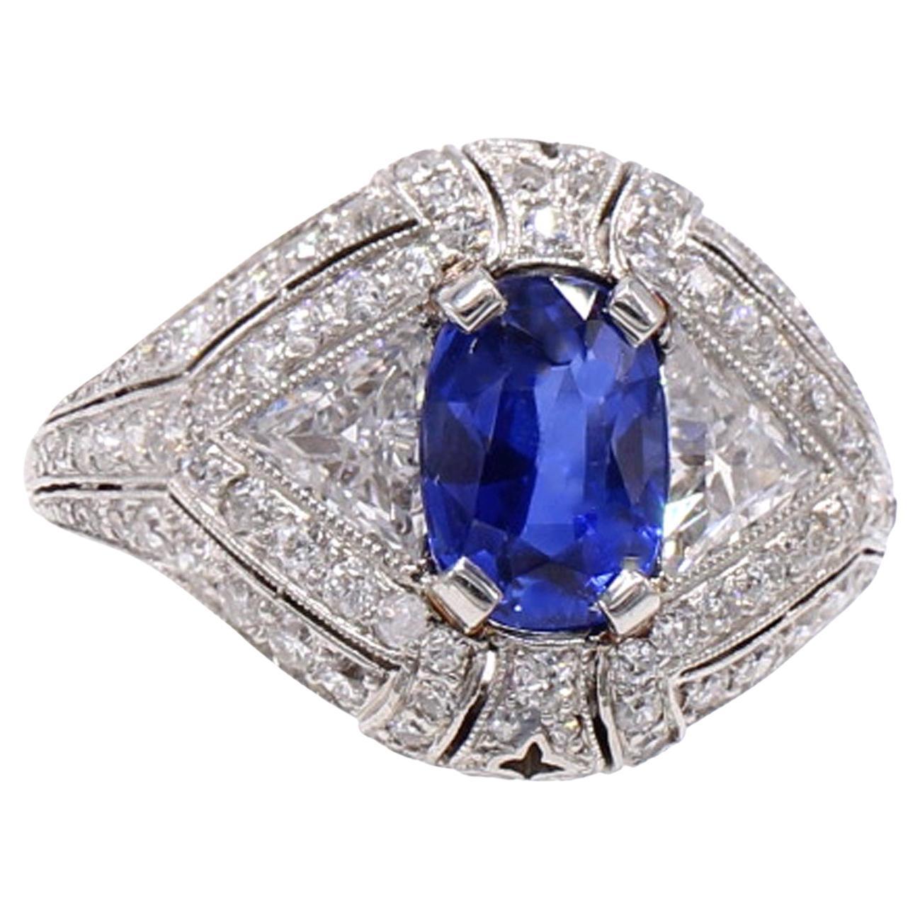 Tiffany & Co. Art Deco Burma Sapphire Diamond Platinum Ring For Sale