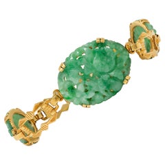 Tiffany 
Co. Art Deco Carved Jade 14K Gold Antique Floral Link Bracelet