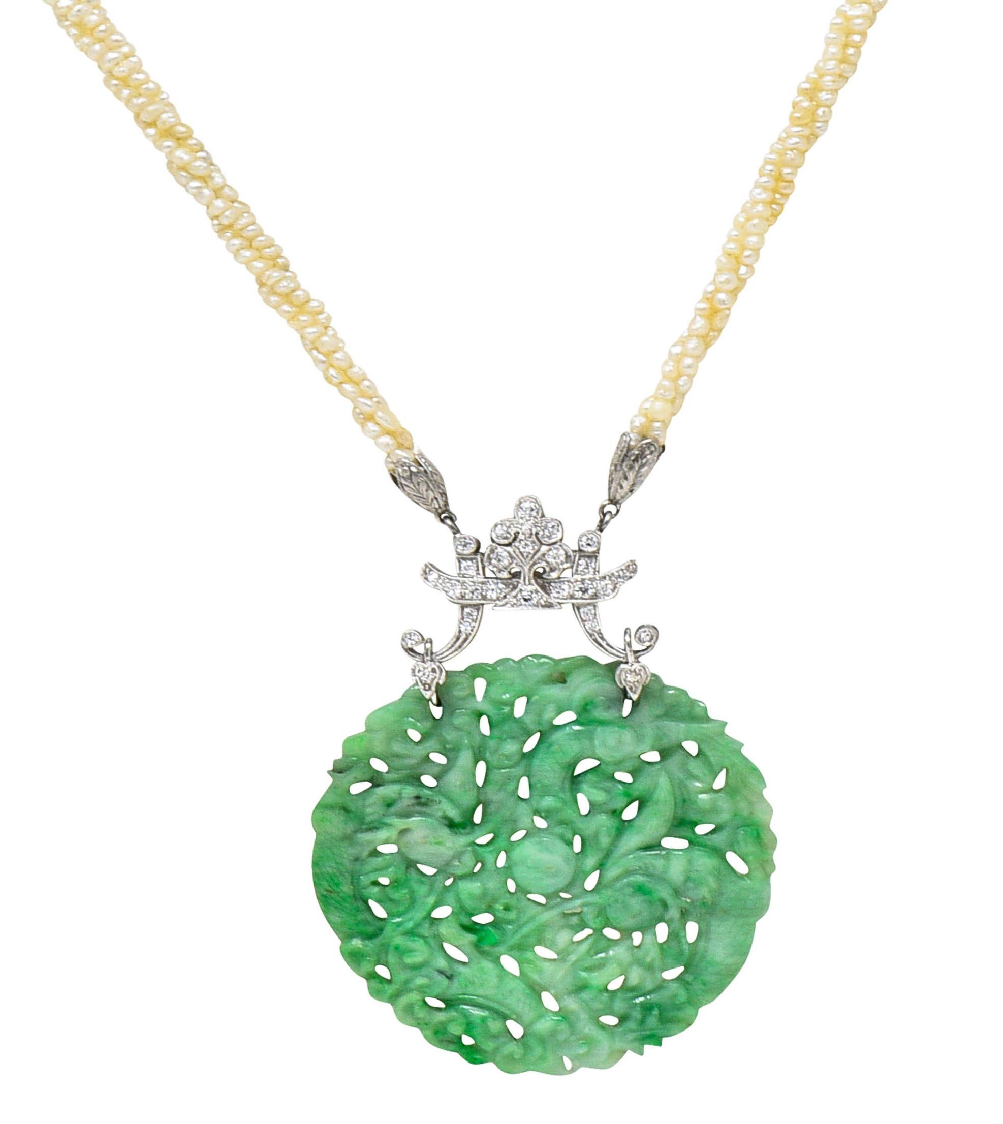 Tiffany & Co. Platin-Halskette, geschnitzte Jade, Drache, Saatperle, Diamant im Art déco-Stil im Angebot 4