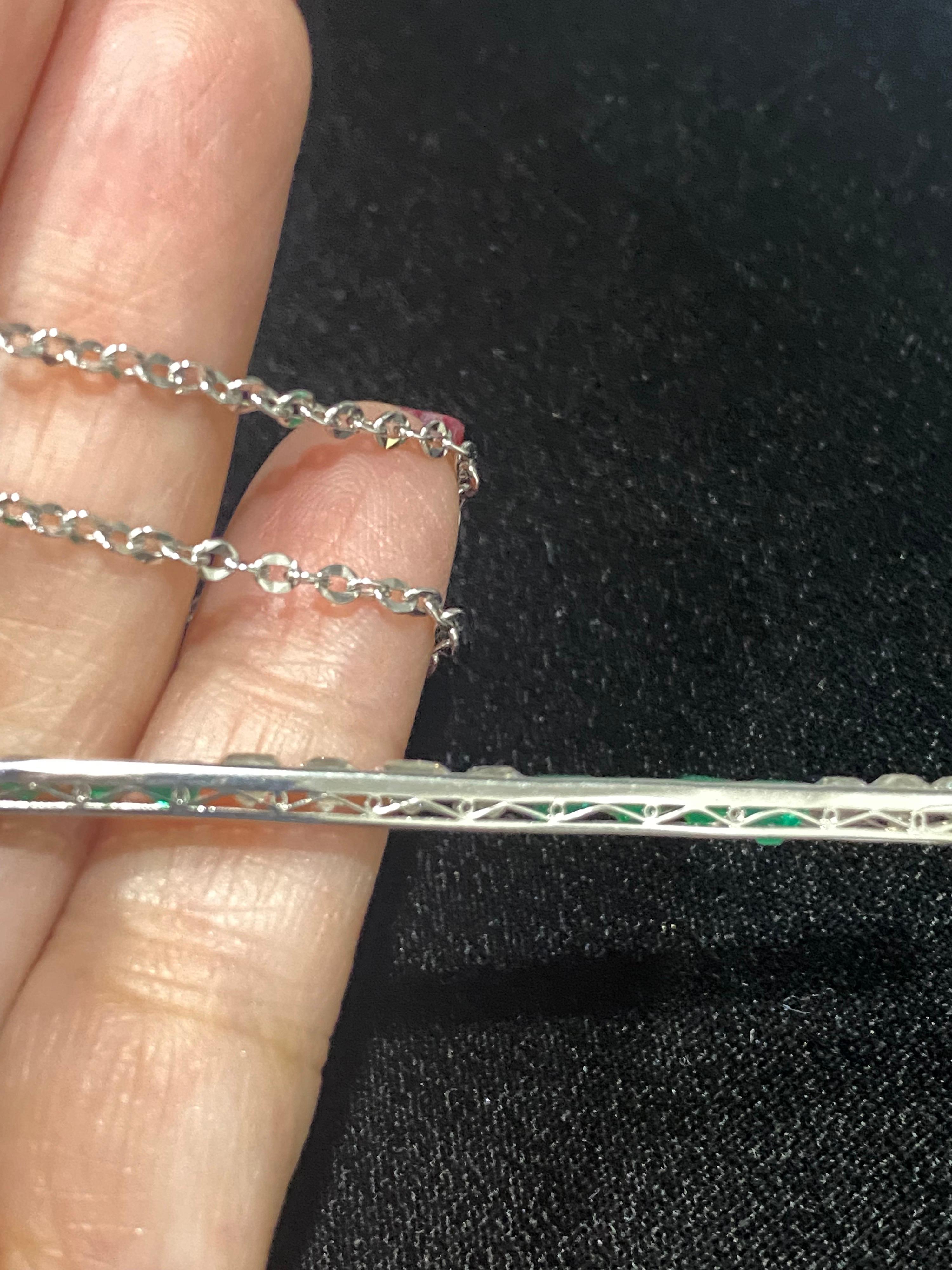 Tiffany and Co. Art Deco Colombian Emerald Diamond Platinum Bar