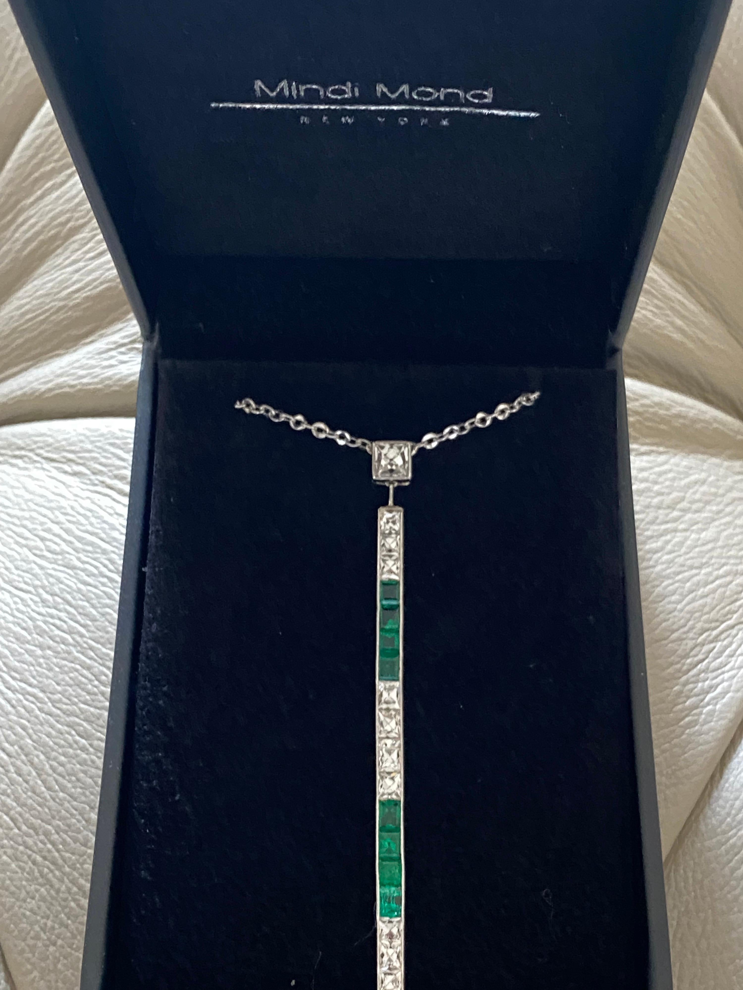 Tiffany and Co. Art Deco Colombian Emerald Diamond Platinum Bar