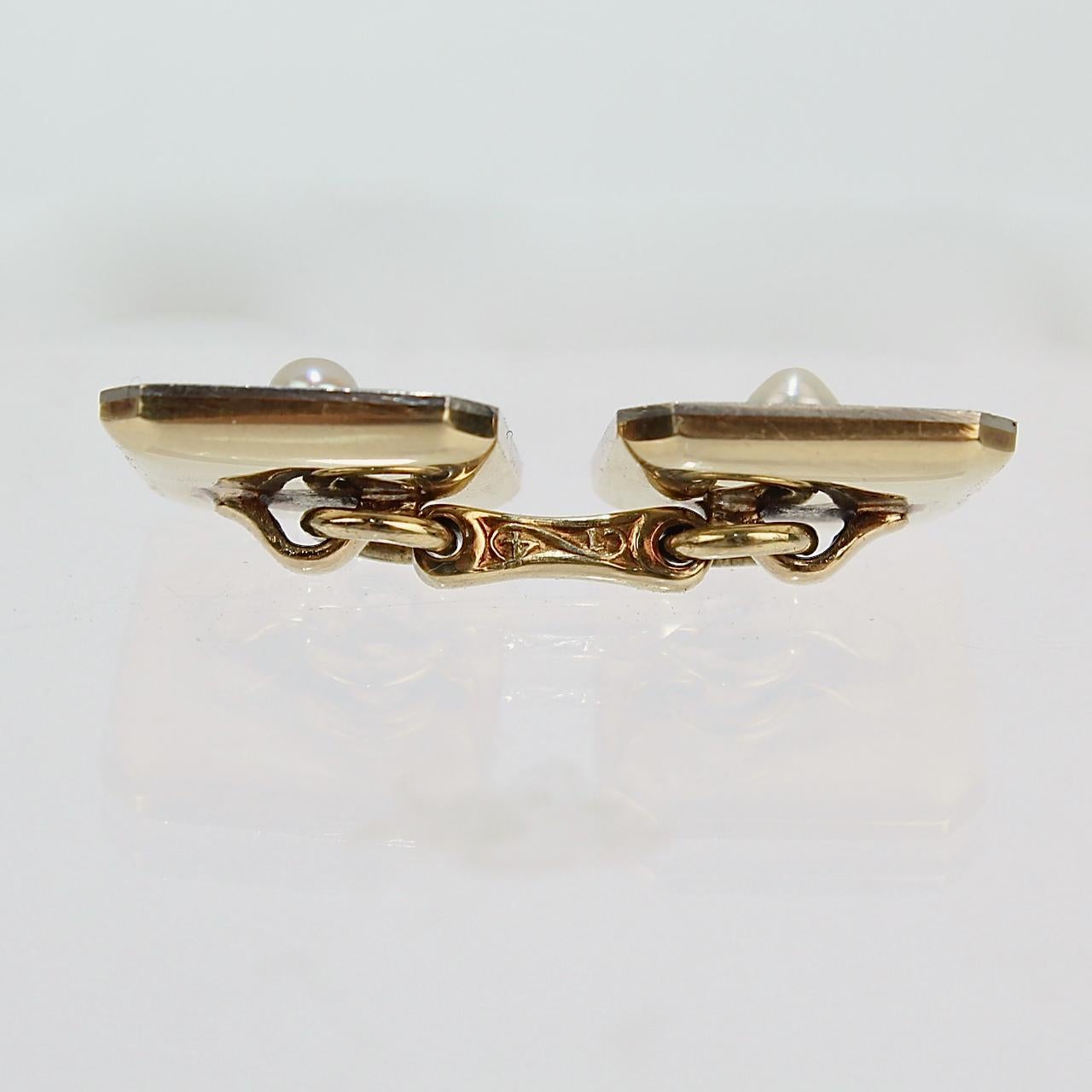 Tiffany & Co Art Deco Cufflink Dress Set in 14K Gold & Platinum with Seed Pearls 7