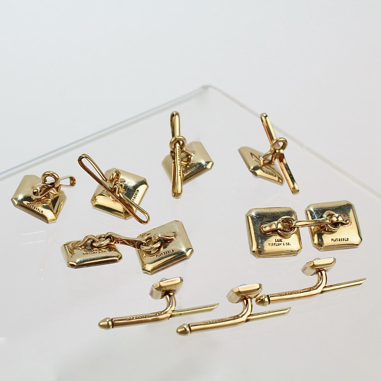 Tiffany & Co Art Deco Cufflink Dress Set in 14K Gold & Platinum with Seed Pearls 12