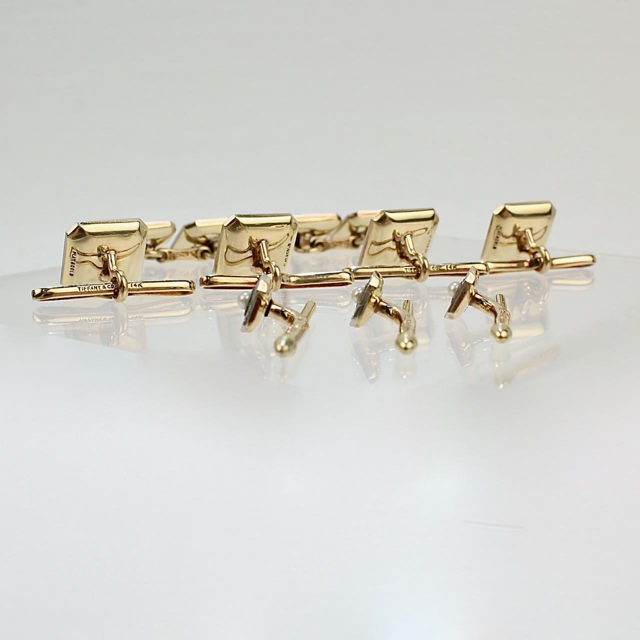 Tiffany & Co Art Deco Cufflink Dress Set in 14K Gold & Platinum with Seed Pearls 3