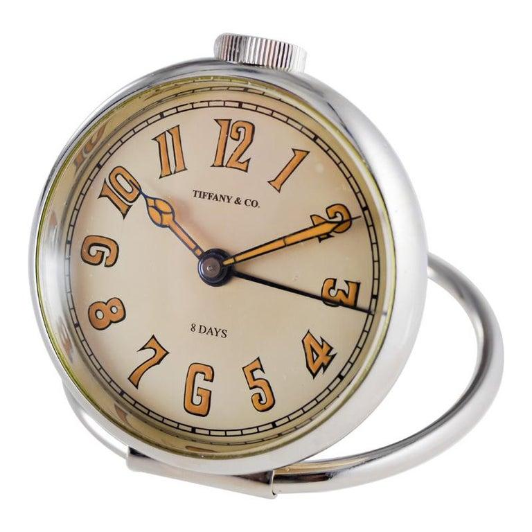 Swiss Tiffany & Co. Art Deco Desk Clock with Alarm Feature, 1950's For Sale