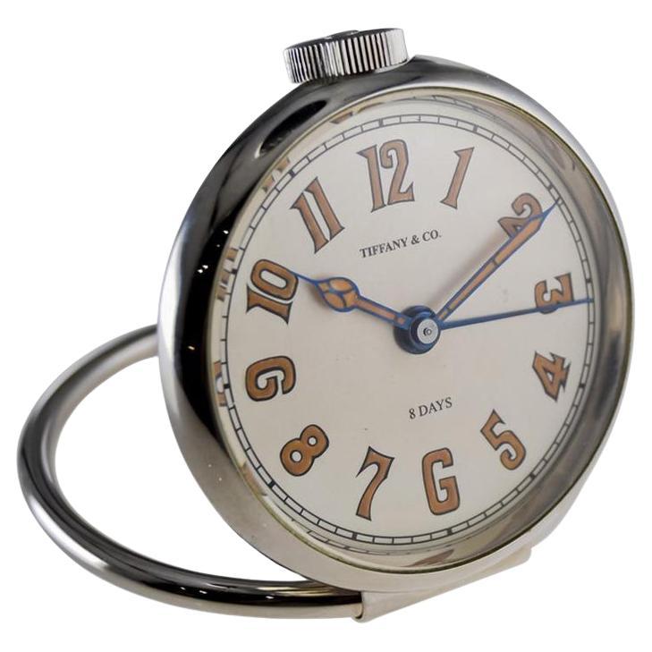 Milieu du XXe siècle Tiffany & Co. Art Deco Desk Clock with Alarm Feature, 1950's en vente