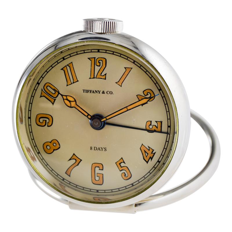 Tiffany & Co. Art Deco Desk Clock with Alarm Feature, 1950's In Excellent Condition For Sale In Long Beach, CA