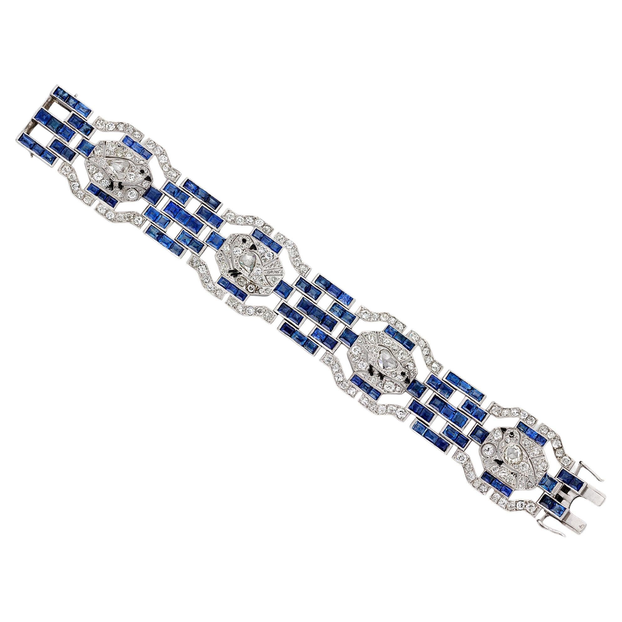 Tiffany 
Co. Art Deco Diamond and Sapphire Pictorial Bracelet For Sale