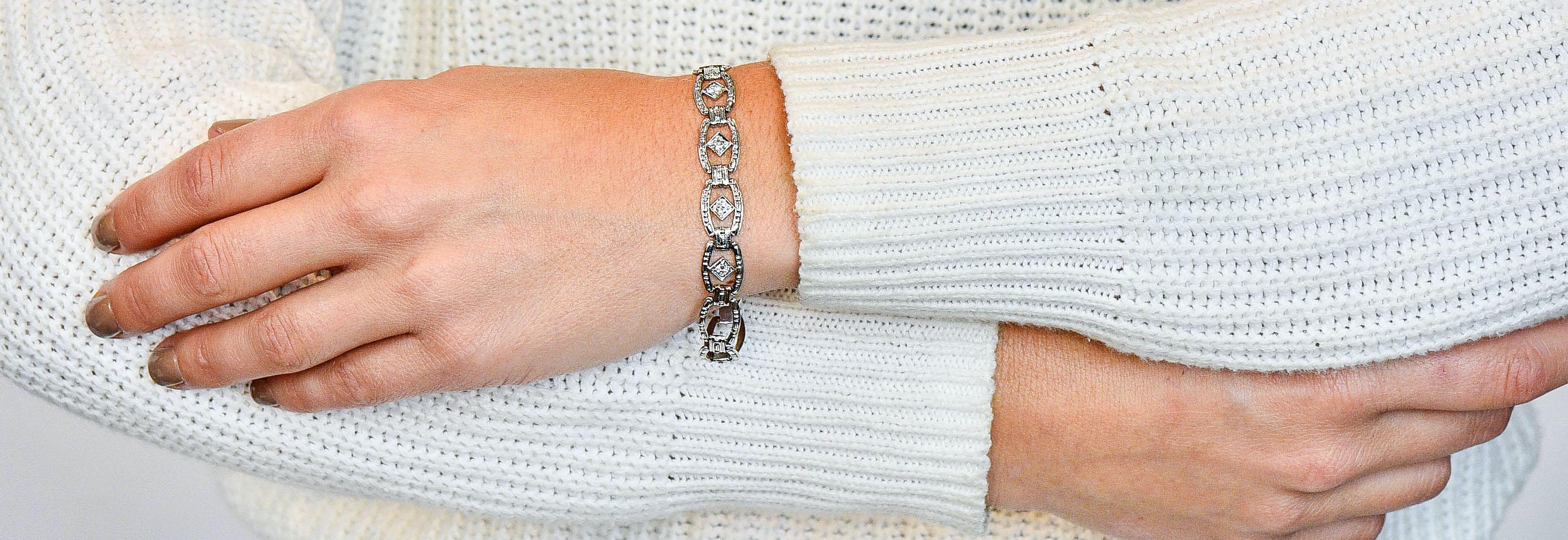 Tiffany & Co. Art Deco Diamond Platinum Link Bracelet 7