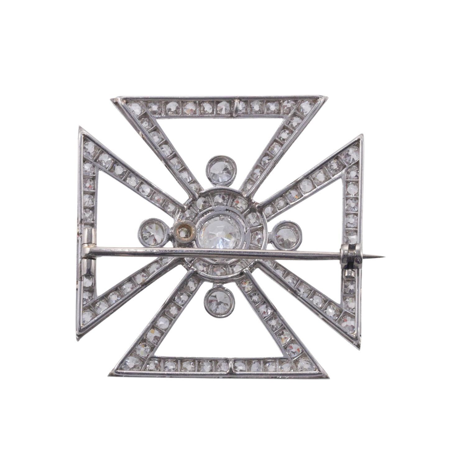 Old European Cut Tiffany & Co Art Deco Diamond Platinum Maltese Cross Brooch