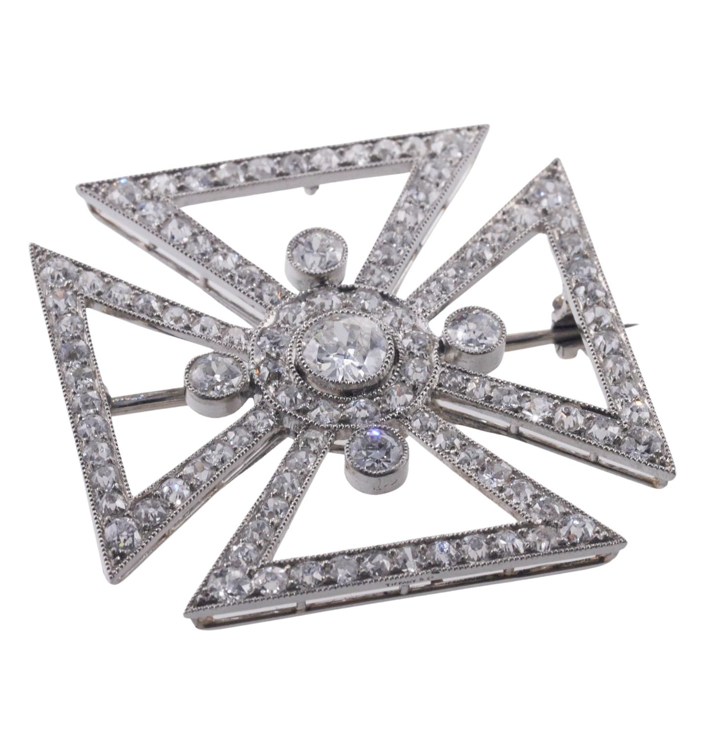 Women's Tiffany & Co Art Deco Diamond Platinum Maltese Cross Brooch