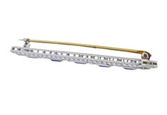 Tiffany & Co. Art Deco Diamond Sapphire Platinum Gold Bar Brooch