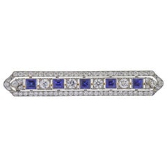 Tiffany & Co. Art Deco Diamond Sapphire Platinum Gold Bar Brooch