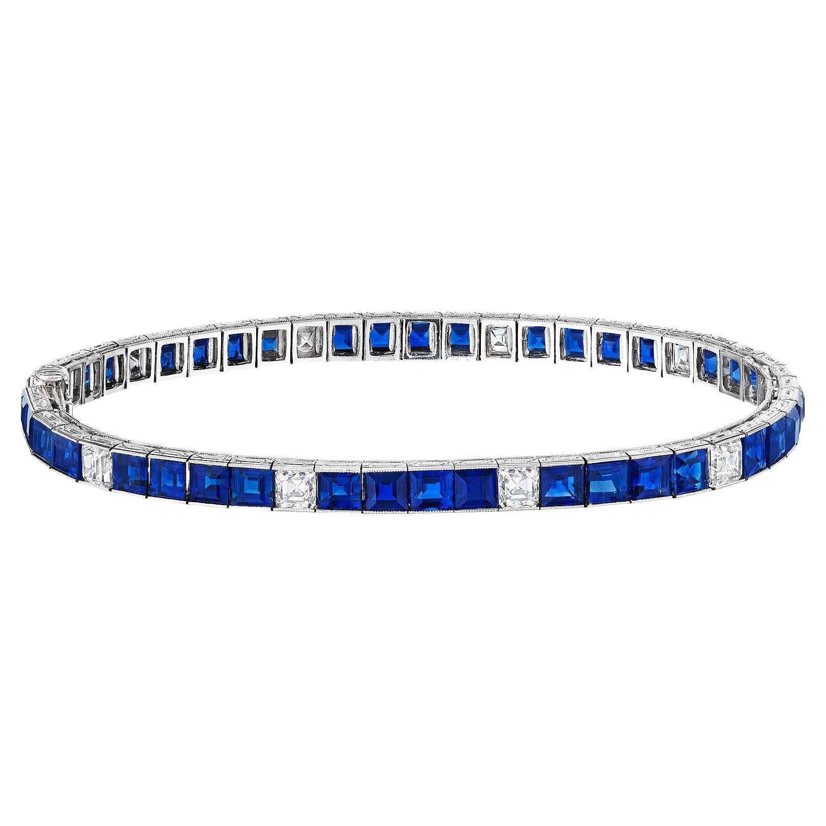 Tiffany & Co. Art Deco Diamond Sapphire Platinum Line Bracelet