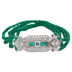 Tiffany & Co. Art Deco emerald diamond platinum bracelet