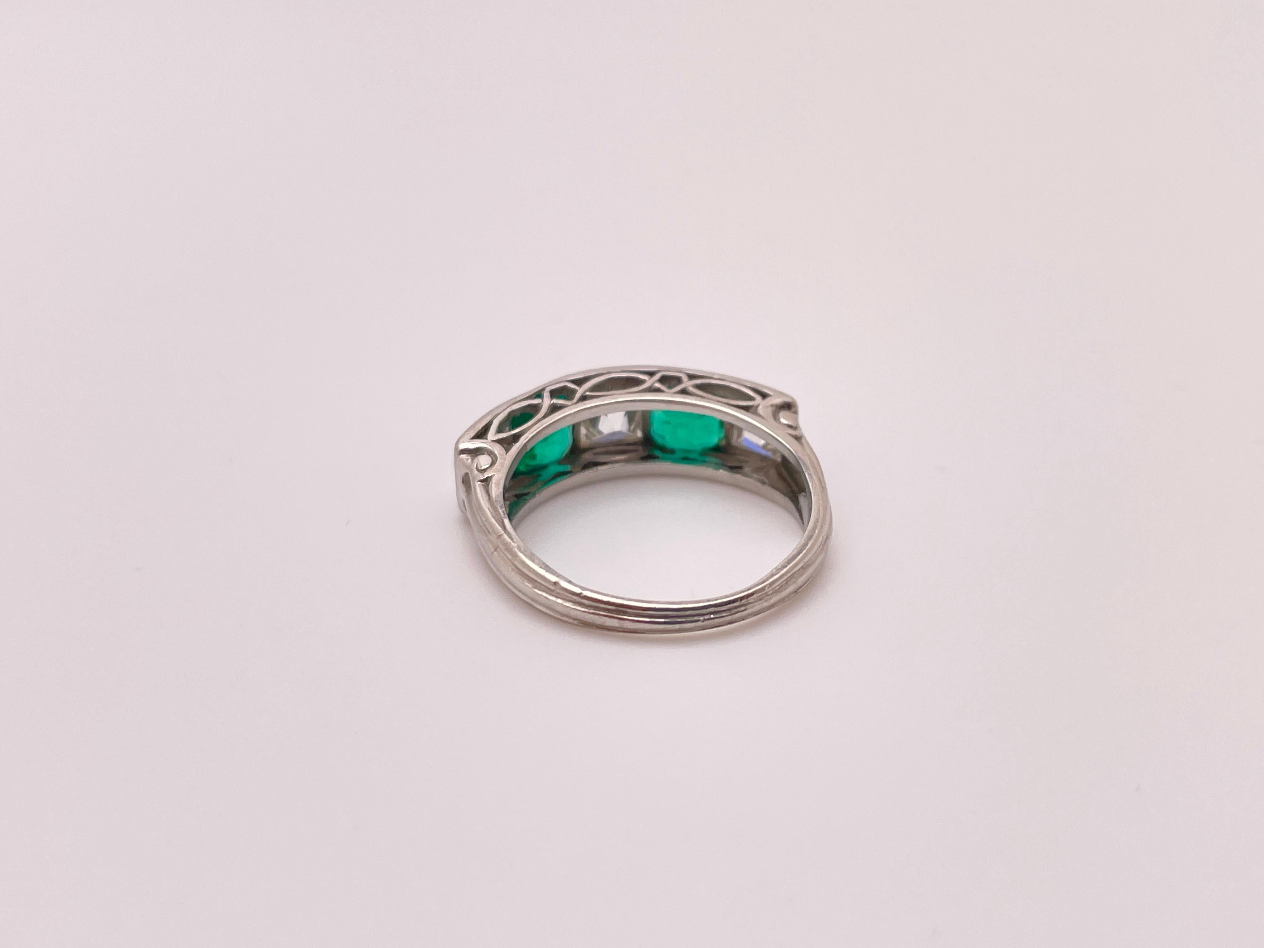 Tiffany & Co Art Deco Emerald Diamond Platinum Ring Wedding Band For Sale 5