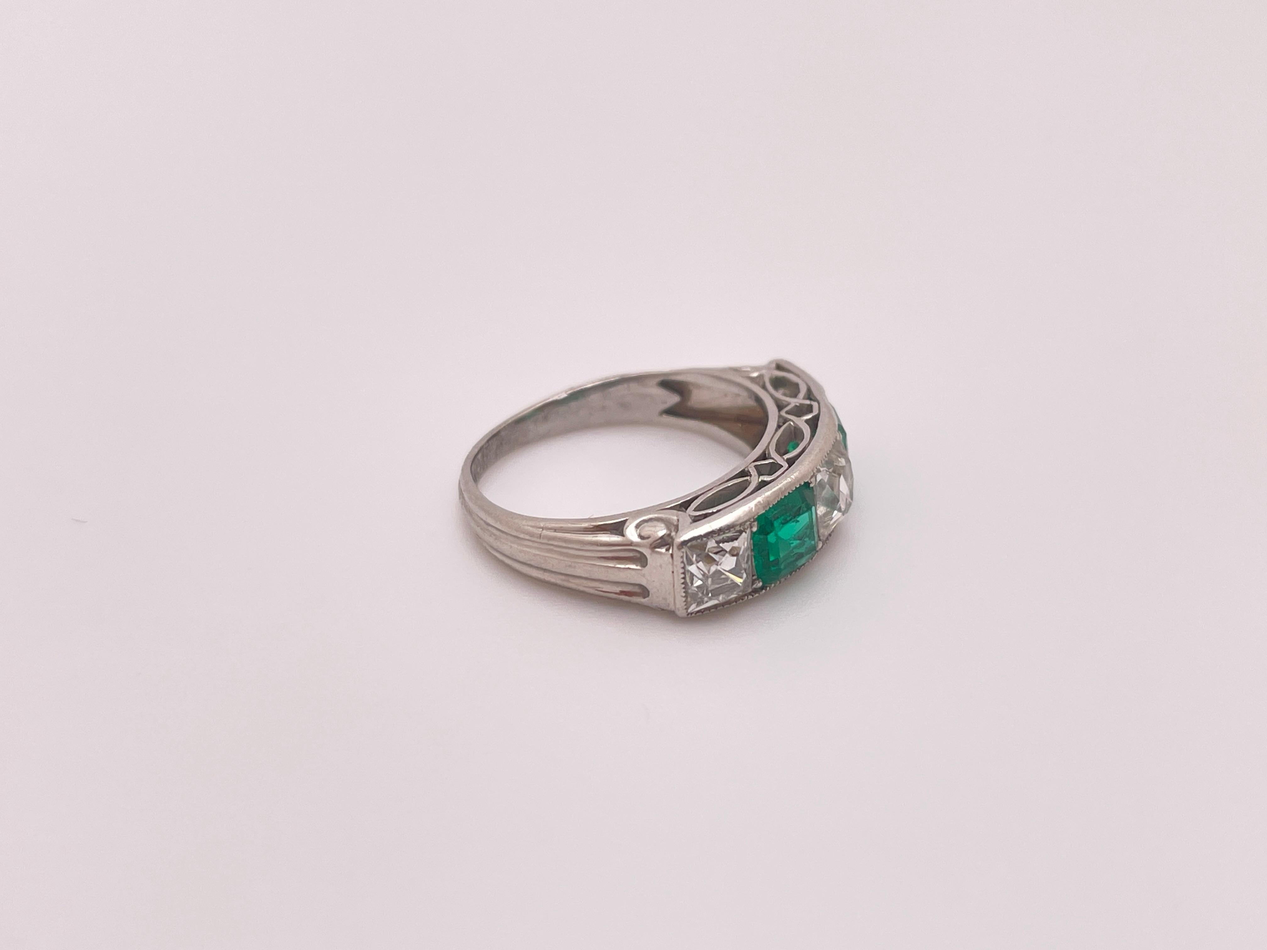 Tiffany & Co Art Deco Emerald Diamond Platinum Ring Wedding Band For Sale 7