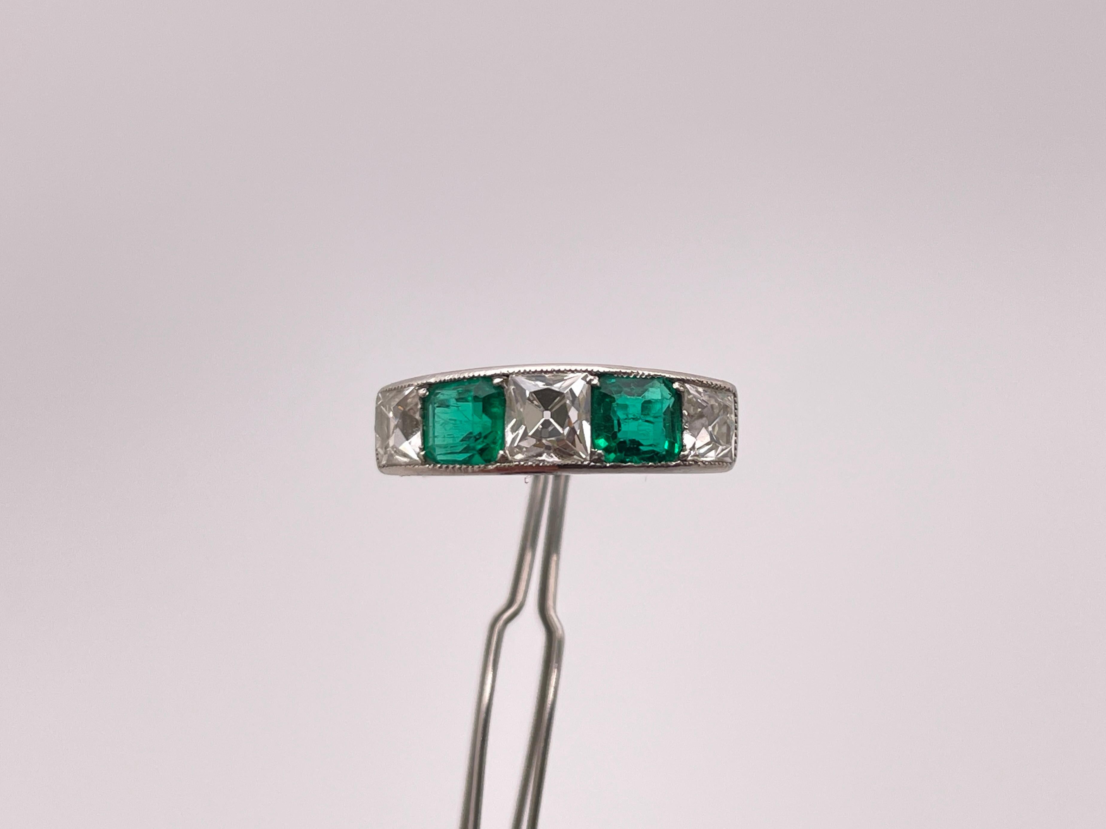 Tiffany & Co Art Deco Emerald Diamond Platinum Ring Wedding Band For Sale 2