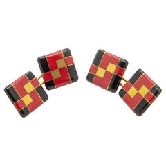 Tiffany & Co. Boutons de manchette Art déco en émail et or 18 carats, CIRCA 1925