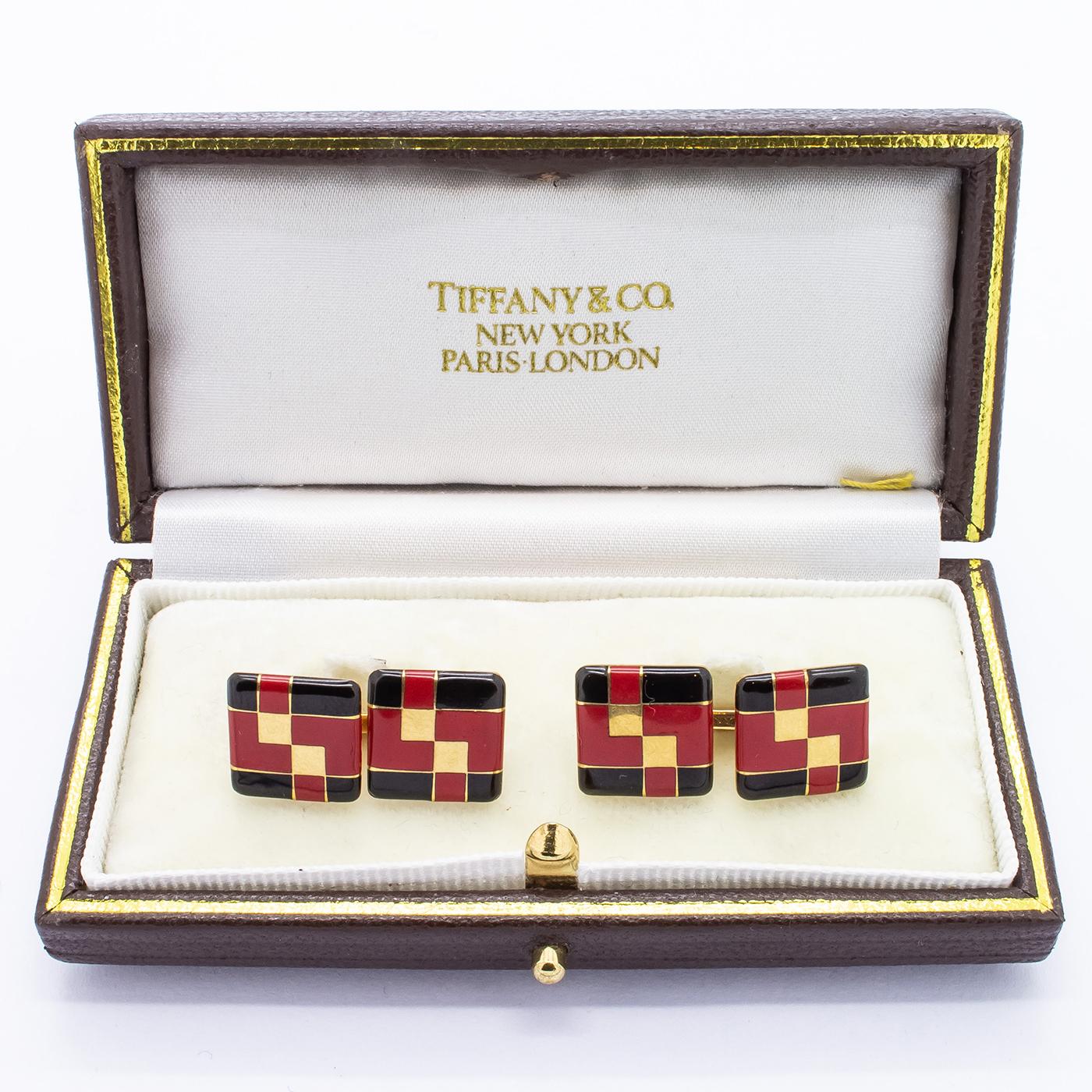 Men's Tiffany & Co. Art Deco Enamel Cufflinks For Sale