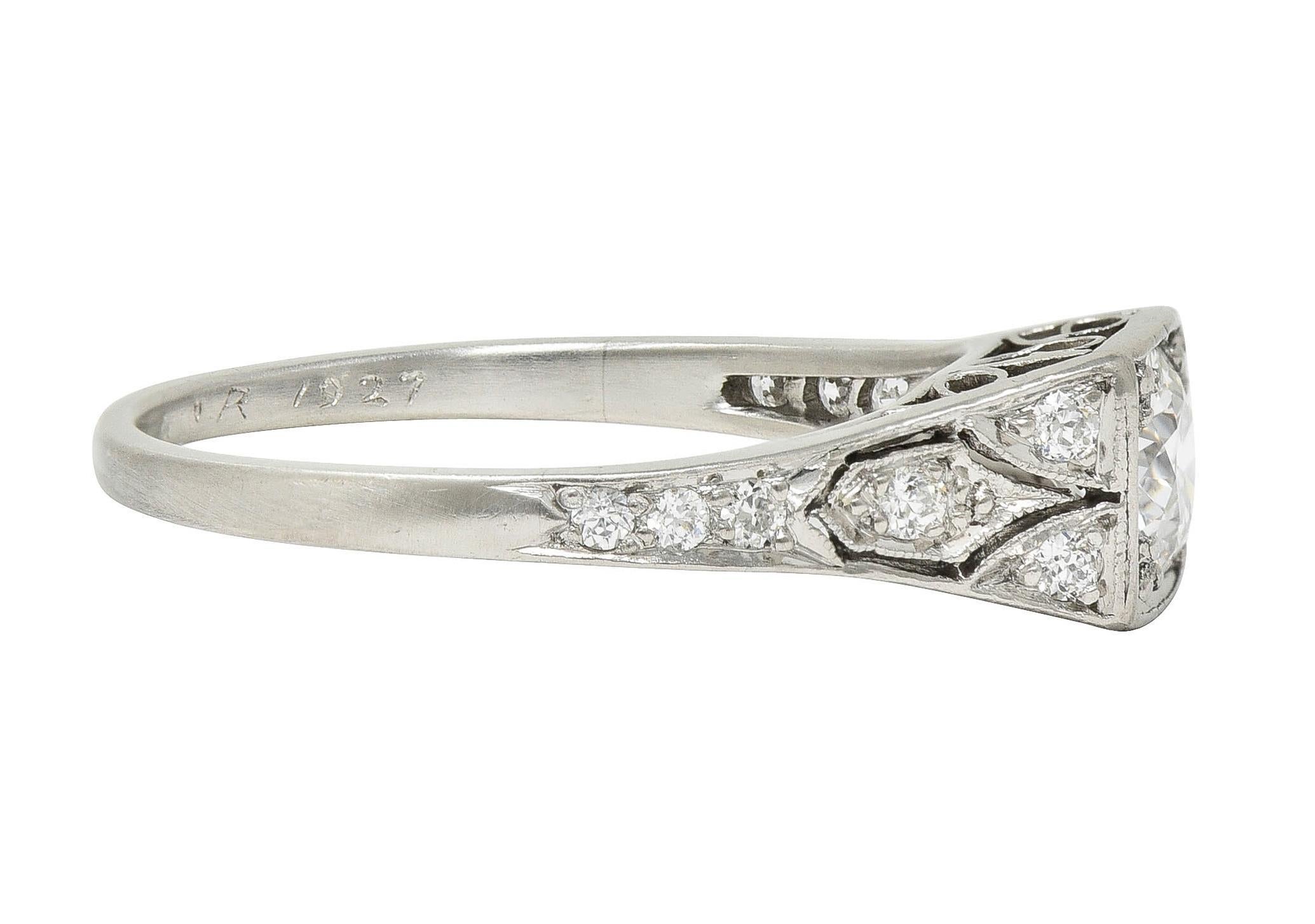 Tiffany & Co. Art Deco European Diamond Platinum Scroll Antique Engagement Ring In Excellent Condition In Philadelphia, PA