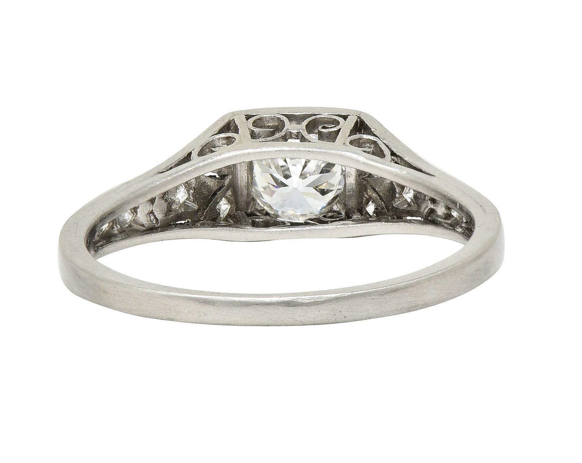 Women's or Men's Tiffany & Co. Art Deco European Diamond Platinum Scroll Antique Engagement Ring For Sale