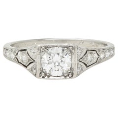 Tiffany & Co. Art Deco European Diamond Platinum Scroll Antique Engagement Ring