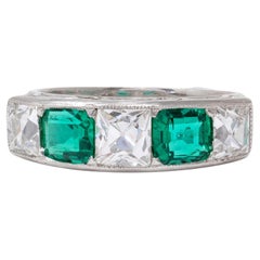 Tiffany & Co. Art Deco French Cut Diamond Emerald Platinum Vintage Band Ring