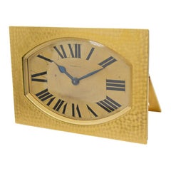 Tiffany & Co. Art Deco French Made Hammered Brass and Gilt Desk Clock, 1930s