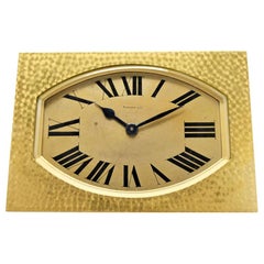 Vintage Tiffany & Co. Art Deco French Made Hammered Brass and Gilt Desk Clock, 1930s