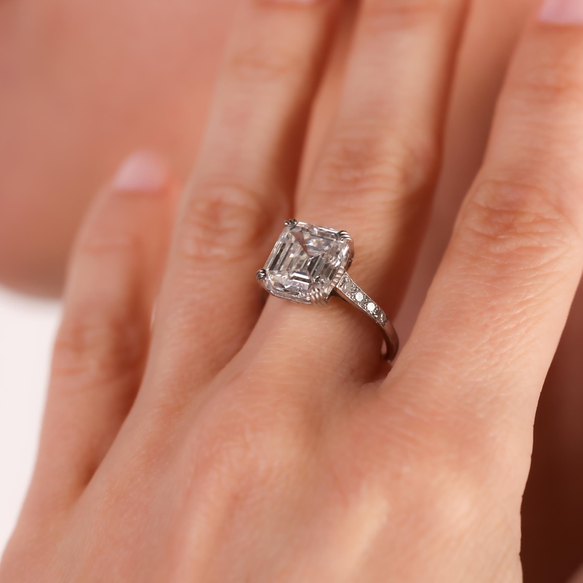 Emerald Cut Tiffany & Co. Art Deco GIA 5.03 carat diamond platinum engagement ring For Sale