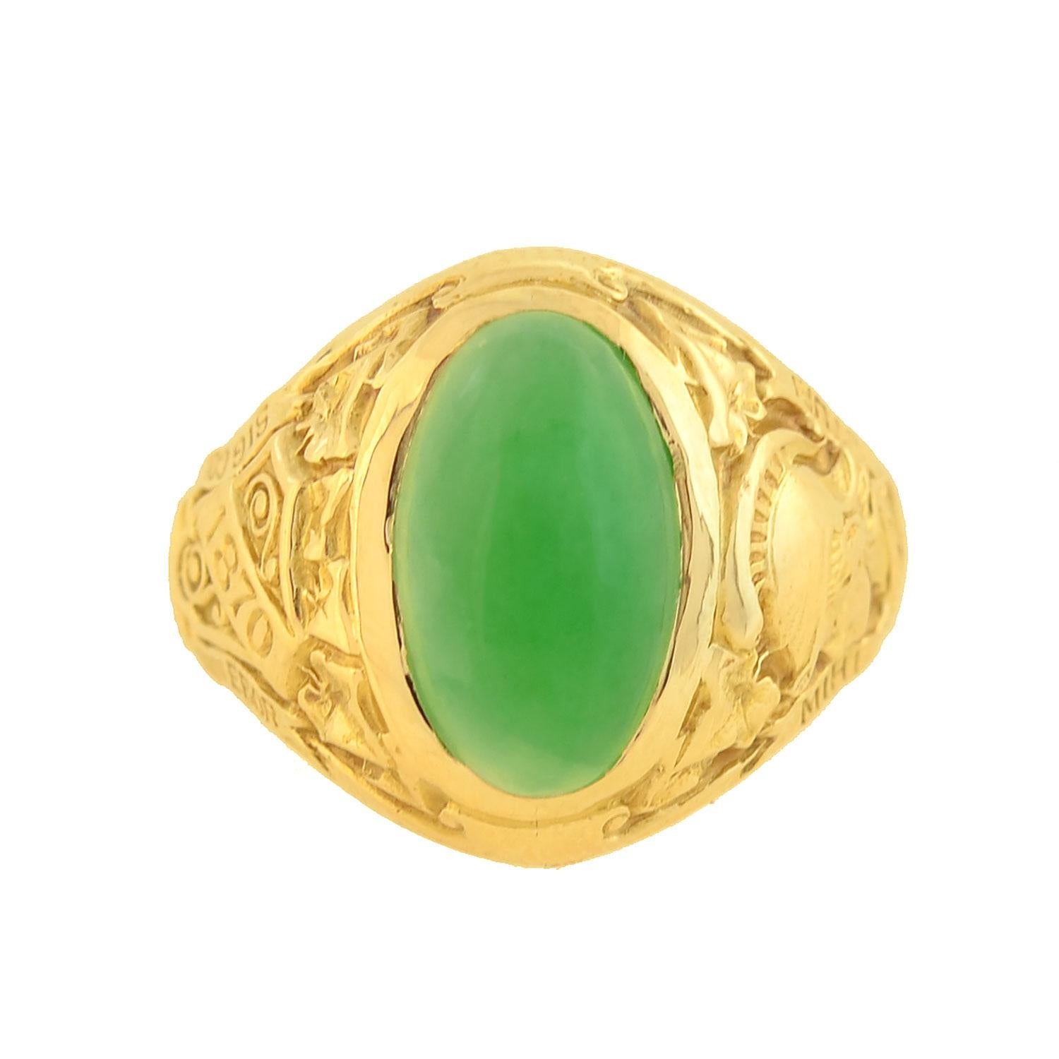 Tiffany and Co. Art Deco Jade Cabochon Hunter College 1928 Class Ring ...