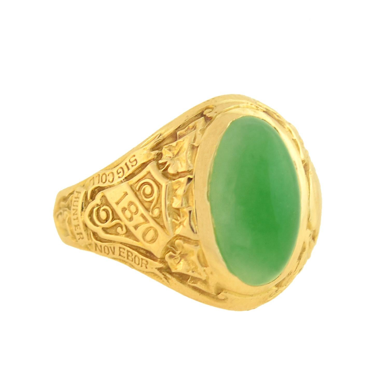 Tiffany & Co. Art Deco Jade Cabochon Hunter College 1928 Klasse Ring im Angebot