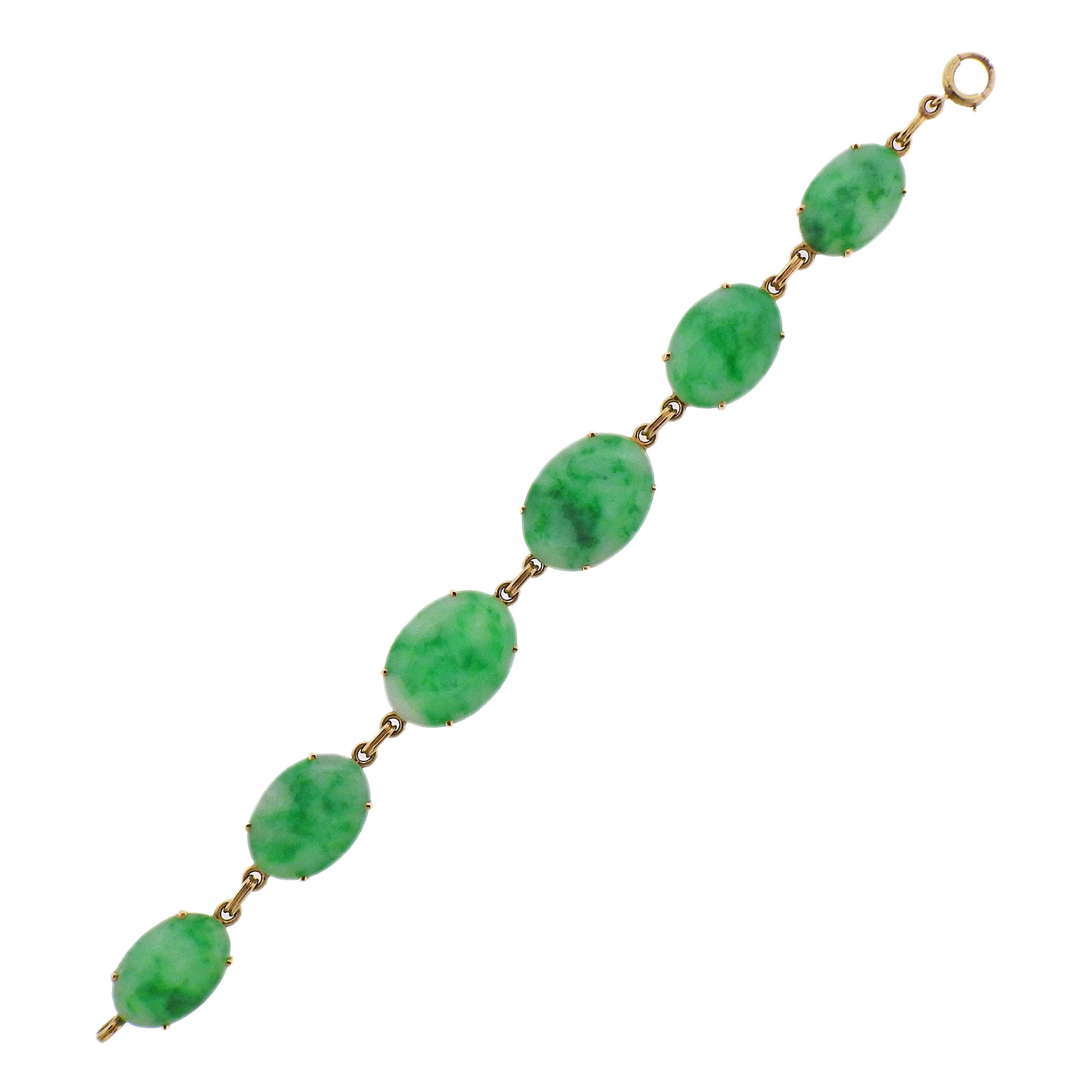 Tiffany & Co. Art Deco Jade Gold Link Bracelet