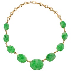 Tiffany & Co. Art Deco Jade Gold Necklace