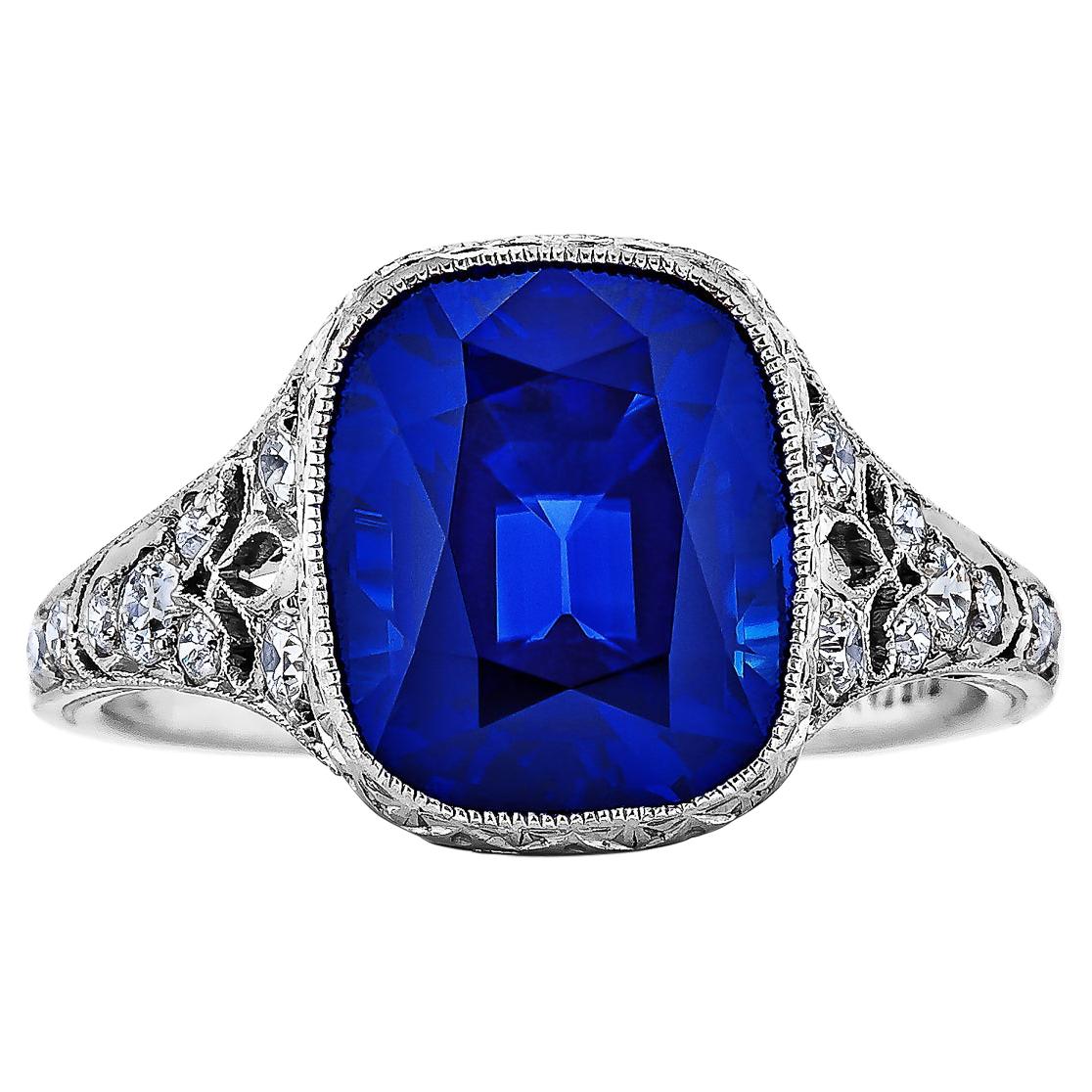 Tiffany & Co. Art Deco Kashmir Sapphire Diamond Platinum Ring