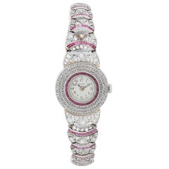 Tiffany & Co Art Deco Ladies Platinum Diamond and Ruby Watch
