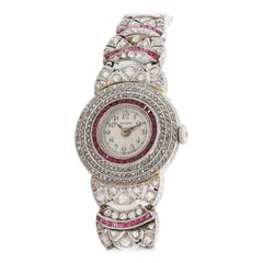 Tiffany & Co Art Deco Ladies Platinum Diamond and Ruby Watch