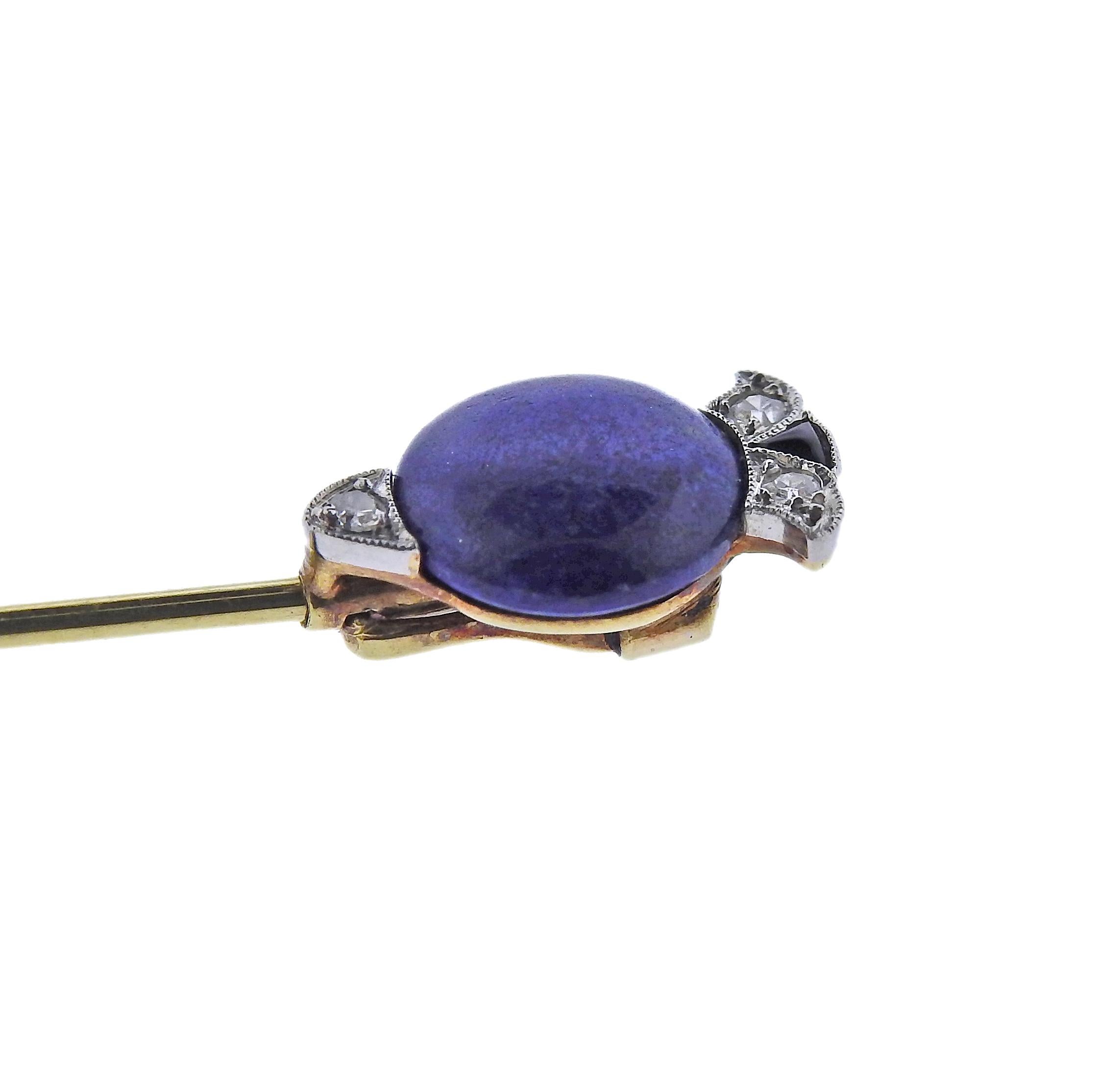 Tiffany & Co. Art Deco Lapis Diamond Onyx Platinum Gold Jabot Pin In Excellent Condition In New York, NY