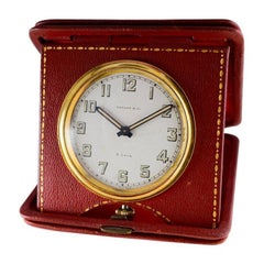 Tiffany & Co. Art Deco Leather Bound 8 Day Travel and Desk Clock
