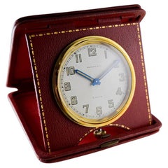 Tiffany & Co. Art Deco Leather Bound 8 Day Travel and Desk Clock