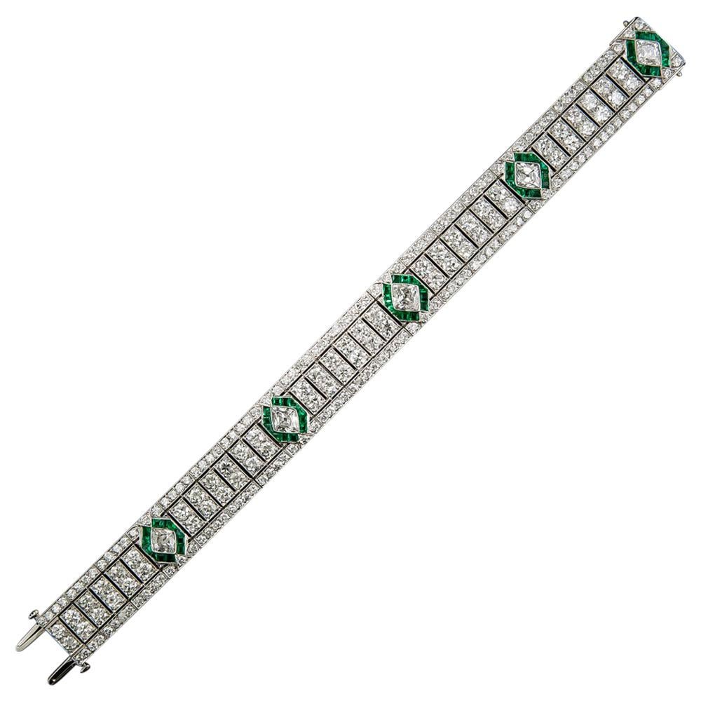 Tiffany & Co. Art Deco Lozenge-Cut Diamond and Emerald Bracelet For Sale