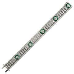 Tiffany & Co. Art Deco Lozenge-Cut Diamond and Emerald Bracelet