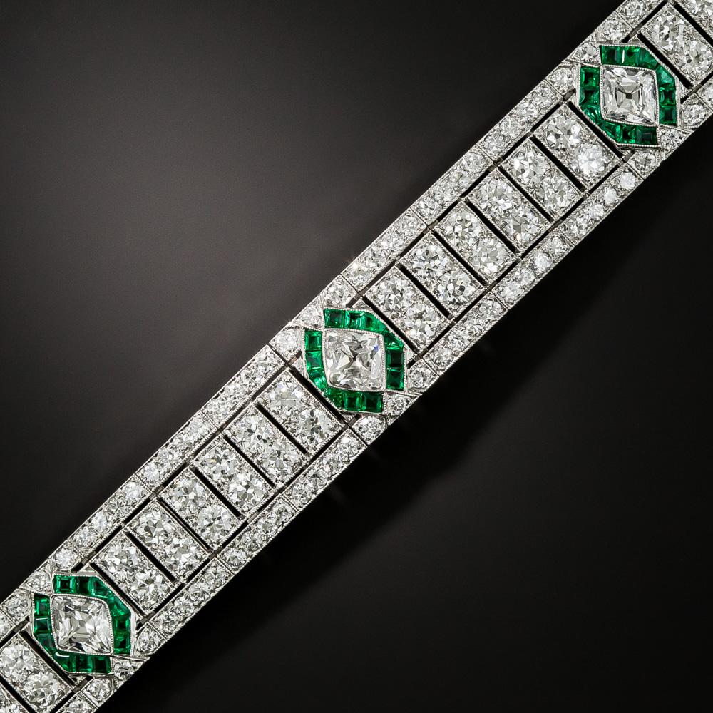 From America's premier jeweler of the period (circa 1920s) come this exceptionally fine and fabulous Art Deco bracelet designed to feature a collection of rare and radiant center diamonds: five bright-white European-cut lozenge shapes - together
