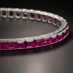 Tiffany & Co. Art Deco No-Heat Burma Ruby Platinum Line Bracelet, GIA